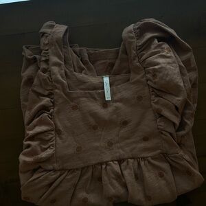 Rylee + Cru Brown Sun Embroidered Ruffled Kids Dress